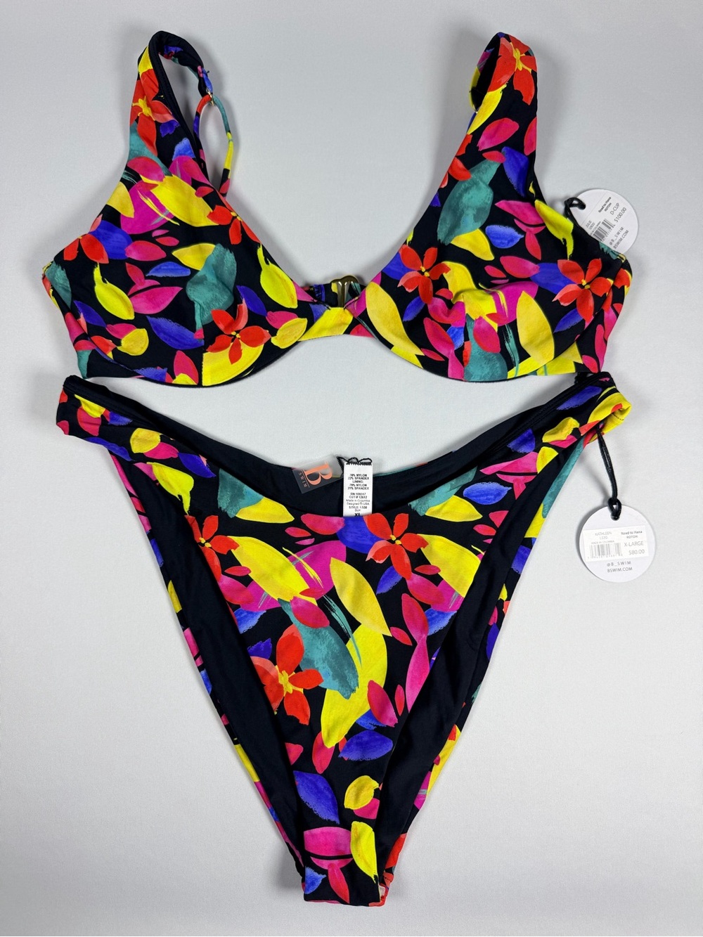 Women’s Black Floral Underwire Bikini Set - Multi-Color